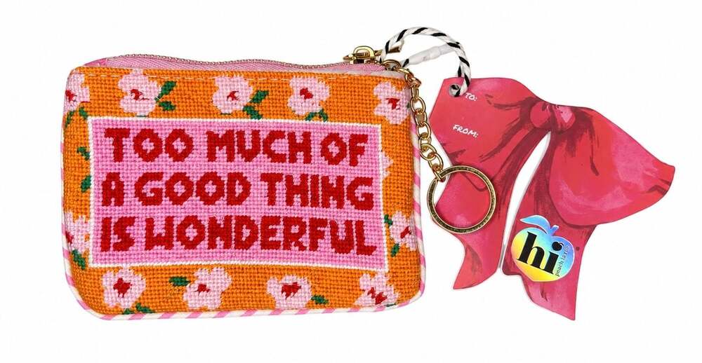 Hi Peach Layne Too Much Of A Good Thing Needlepoint Keychain Pouch